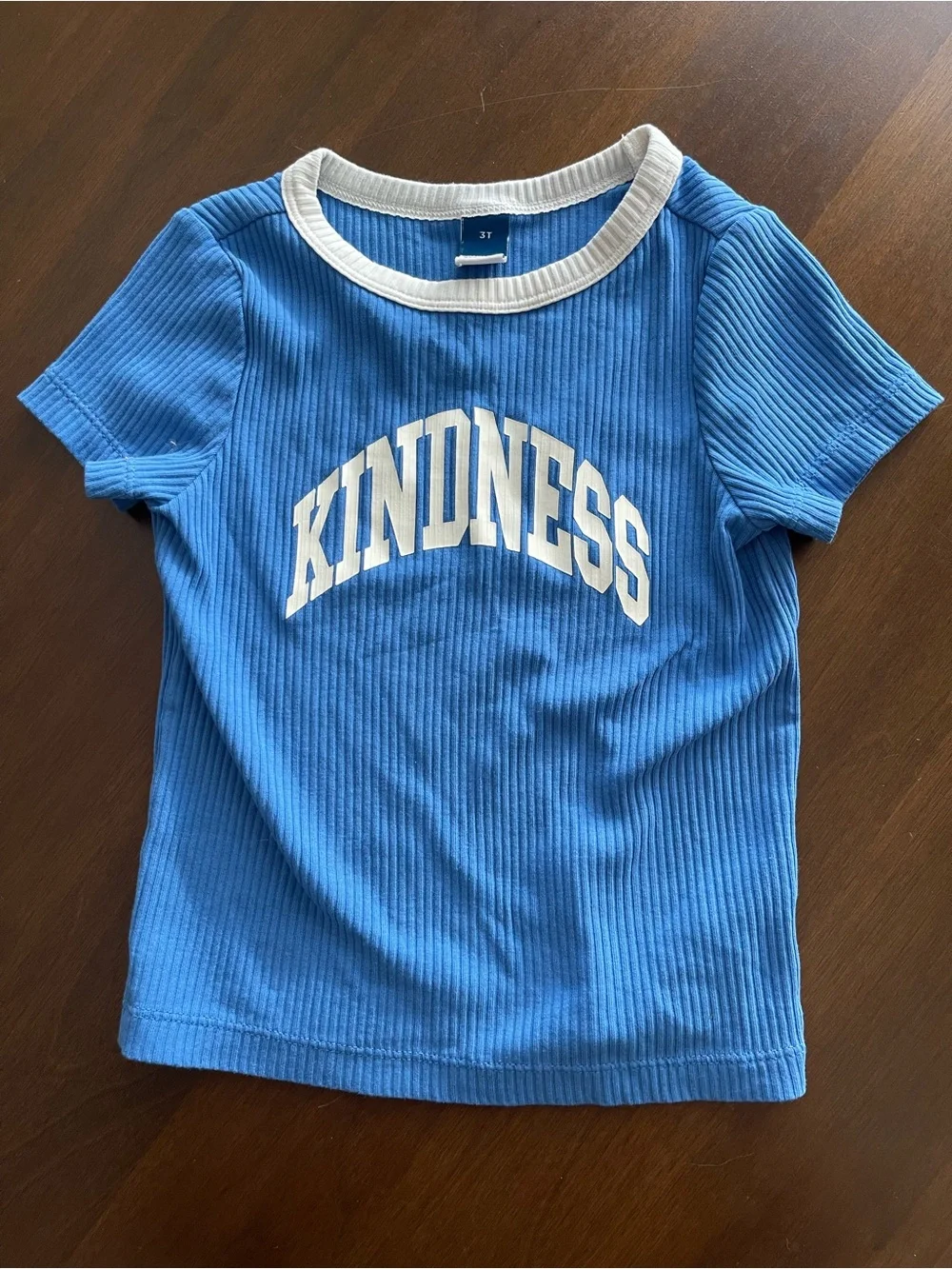 Old Navy Blue Ribbed Tee with White Trim - KINDNESS Graphic